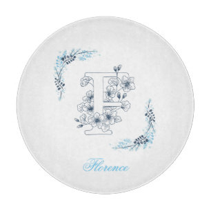 Initial "F" Blue Monogram Calm Floral Schneidebrett