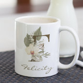Initial F Boho Floral Orchid Greenery Individuelle Kaffeetasse