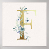 Initial F Golden and Blue Floral Monogram Poster (Vorne)