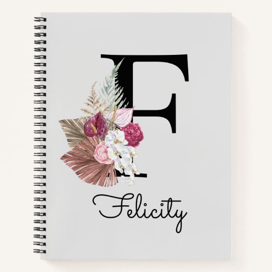 Initial F Mit Monogramm Pink Boho Floral Notizblock (Vorderseite)