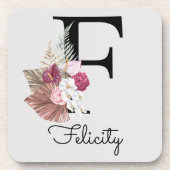 Initial F Modern Pink Boho Girly Floral Getränkeuntersetzer (Vorderseite)