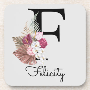 Initial F Modern Pink Boho Girly Floral Getränkeuntersetzer