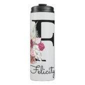 Initial F Monogram Pink Boho Girly Floral Thermosbecher (Vorderseite)