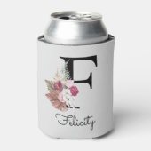 Initial F Monogramm Pink Floral Dosenkühler (Kanne Vorderseite)