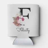 Initial F Monogramm Pink Floral Dosenkühler (Rückseite)