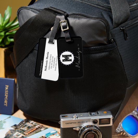 Initial Family Name Monogram Circle Gepäckanhänger (Vorderseite & Rückseite)