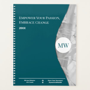 Initial Foto Aquamarin White Life Coach Workbook Planer