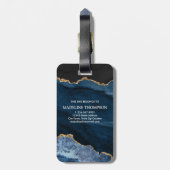 Initial für das Blue Gold Agate Monogram Name Scri Gepäckanhänger (Rückseite vertikal)