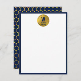 Initial für das Navy Blue & Gold Hexagon Muster Mitteilungskarte