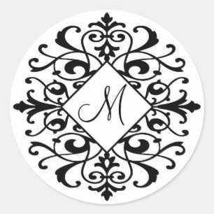 Initial für das Schwarz-weiße Scroll Monogramm von Runder Aufkleber
