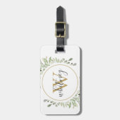 Initial für elegantes Script Greenery Monogram Gepäckanhänger (Vorderseite vertikal)