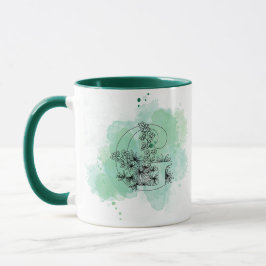 Initial G Aquarellmonogramm Grün Botanisch Tasse