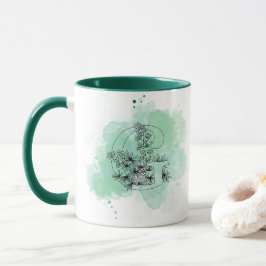 Initial G Aquarellmonogramm Grün Botanisch Tasse