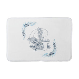 Initial "G" Blue Monogram Calm Floral Badematte