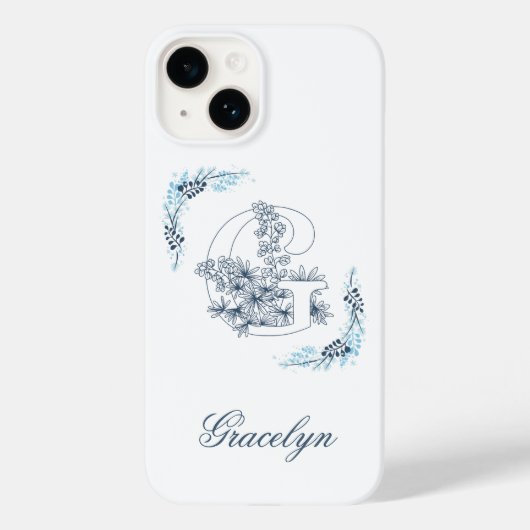 Initial "G" Blue Monogram Calm Floral Case-Mate iPhone Hülle (Rückseite)