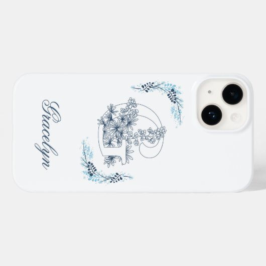 Initial "G" Blue Monogram Calm Floral Case-Mate iPhone Hülle (Rückseite (Horizontal))