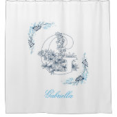 Initial "G" Blue Monogram Calm Floral Duschvorhang (Vorderseite)