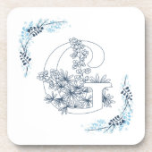 Initial "G" Blue Monogram Calm Floral Getränkeuntersetzer (Vorderseite)