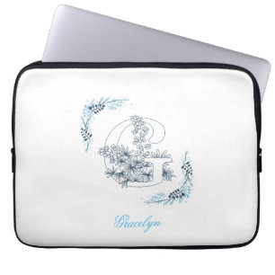 Initial "G" Blue Monogram Calm Floral Laptopschutzhülle