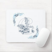 Initial "G" Blue Monogram Calm Floral Mousepad (Mit Mouse)