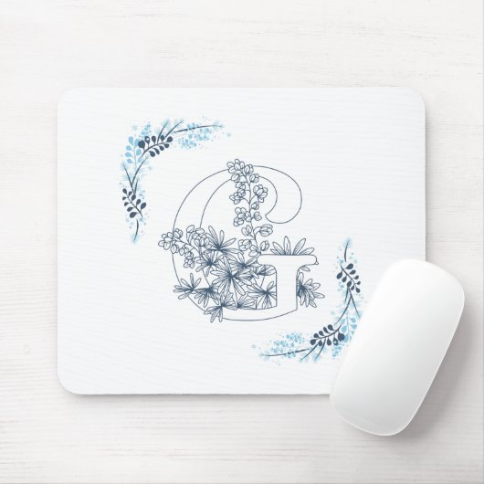 Initial "G" Blue Monogram Calm Floral Mousepad (Mit Mouse)