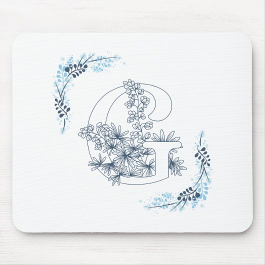 Initial "G" Blue Monogram Calm Floral Mousepad (Vorne)