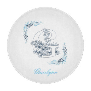 Initial "G" Blue Monogram Calm Floral Schneidebrett