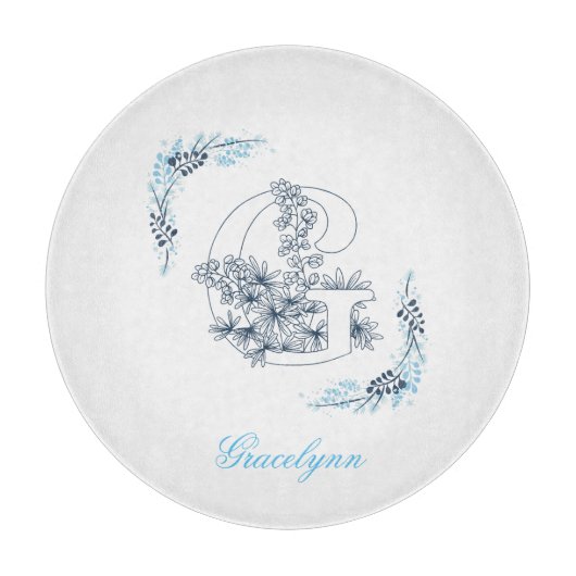 Initial "G" Blue Monogram Calm Floral Schneidebrett (Vorderseite)