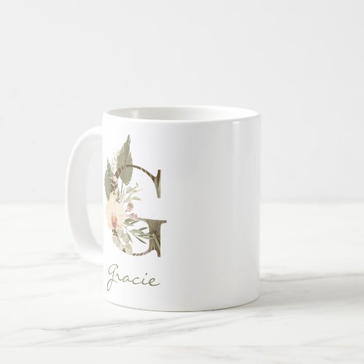 Initial G Boho Floral Orchid Greenery Individuelle Kaffeetasse (Vorderseite Links)