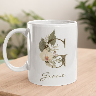 Initial G Boho Floral Orchid Greenery Individuelle Kaffeetasse