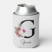 Initial G Mit Monogramm Pink Boho Floral Dosenkühler (Kanne Vorderseite)
