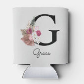Initial G Mit Monogramm Pink Boho Floral Dosenkühler (Rückseite)