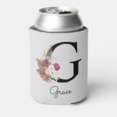 Initial G Mit Monogramm Pink Boho Floral Dosenkühler (Kanne Rückseite)