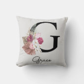 Initial G Mit Monogramm Pink Boho Floral Kissen (Vorderseite)