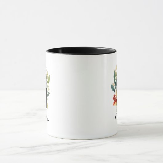 Initial G Monogram Christmas Berry Wreath Tasse (Zentrum)