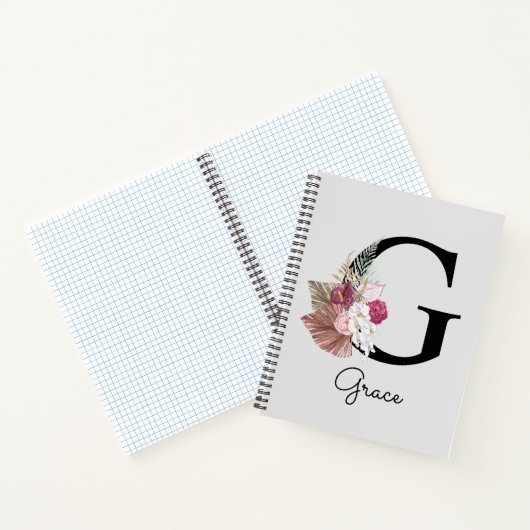 Initial G Monogram Pink Boho Girly Floral Notizblock (Innenseite)