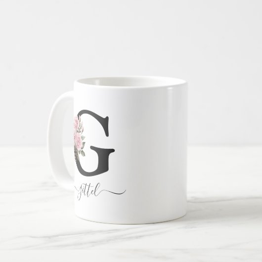 Initial G Monogramm Floral Blume Rosa Rosen Tasse (Vorderseite Links)