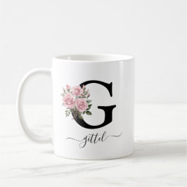 Initial G Monogramm Floral Blume Rosa Rosen Tasse