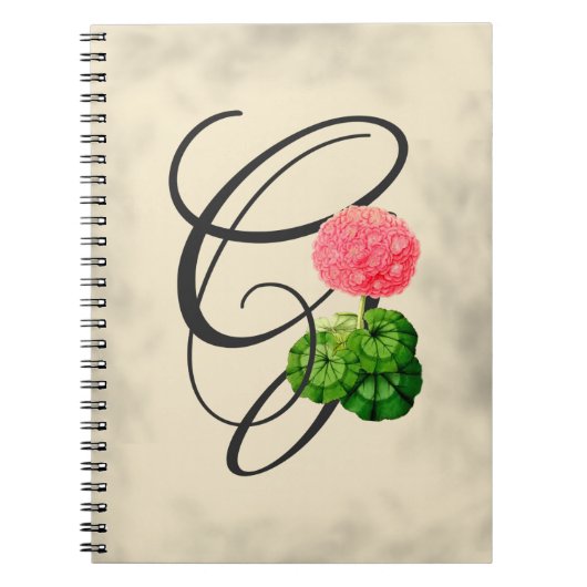 Initial G, Vintag Geranium Notebook Notizblock (Vorderseite)