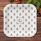 Initial, Gingerbread Man Cookie Pattern Square Pappteller