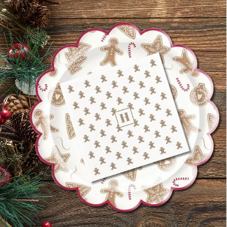 Initial, Gingerbread Man Cookies Holiday Paper Serviette