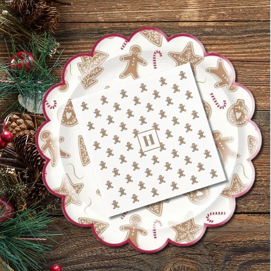 Initial, Gingerbread Man Cookies Holiday Paper Serviette