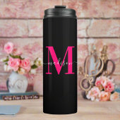 Initial Girly Black & Bold Hot Pink Monogram Thermosbecher