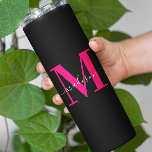 Initial Girly Black & Bold Hot Pink Monogram Thermosbecher