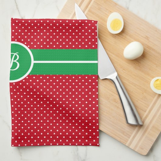 Initial, Green Red White Swiss Dot Kitchen Towel Geschirrtuch (Viertel Falte)