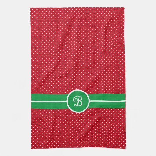 Initial, Green Red White Swiss Dot Kitchen Towel Geschirrtuch (Vertikal)