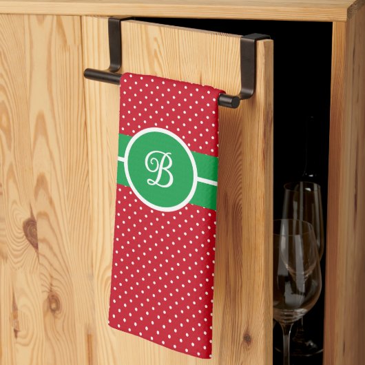 Initial, Green Red White Swiss Dot Kitchen Towel Geschirrtuch (Drittel gefaltet)
