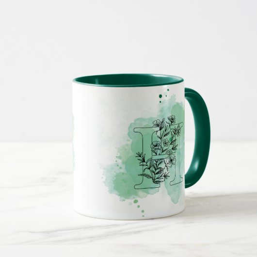 Initial H Aquarell Monogram Green Botanical Tasse (VorderseiteRechts)