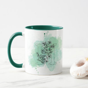 Initial H Aquarell Monogram Green Botanical Tasse