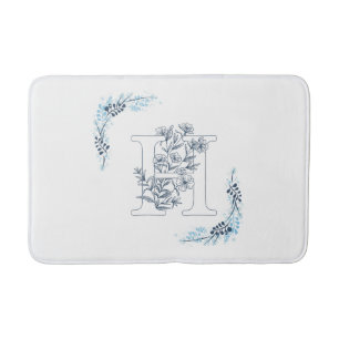 Initial "H" Blue Monogram Calm Floral Badematte